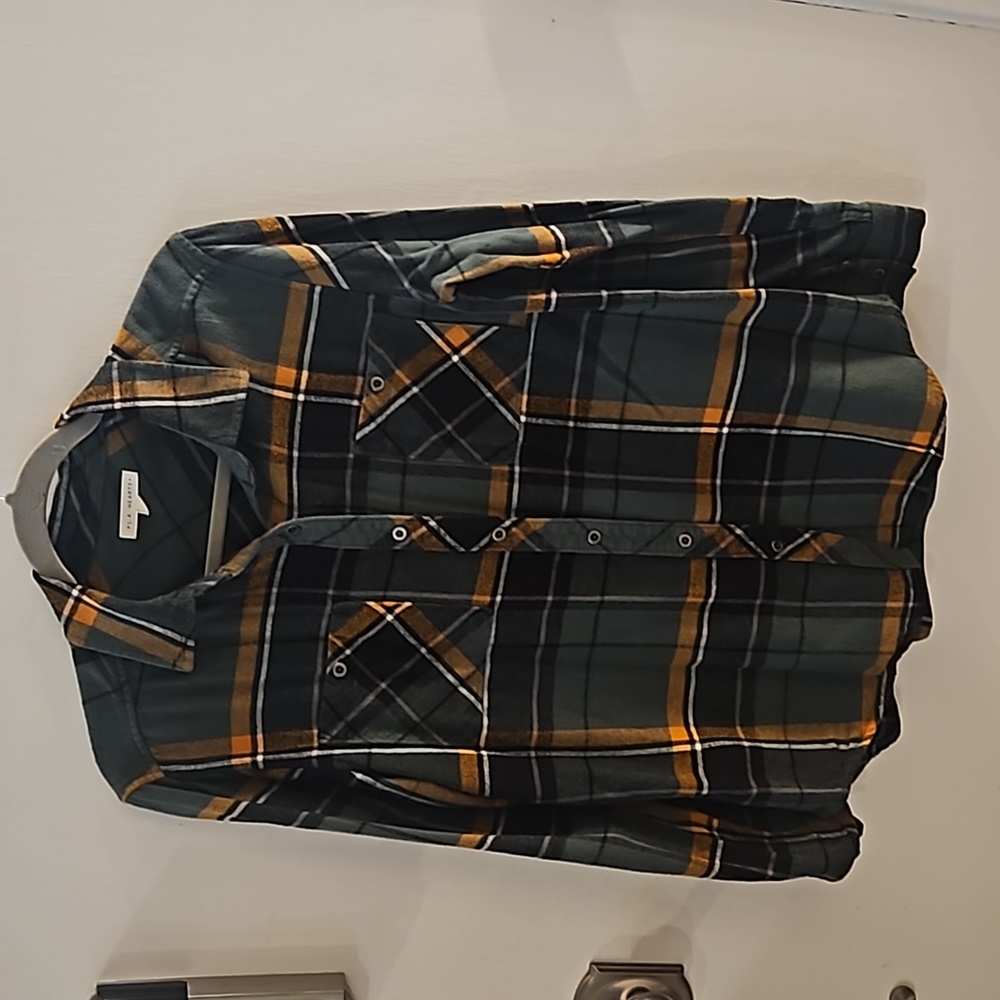 LA Hearts Pacsun 90s style Green plaid flannel shirt button up Size M